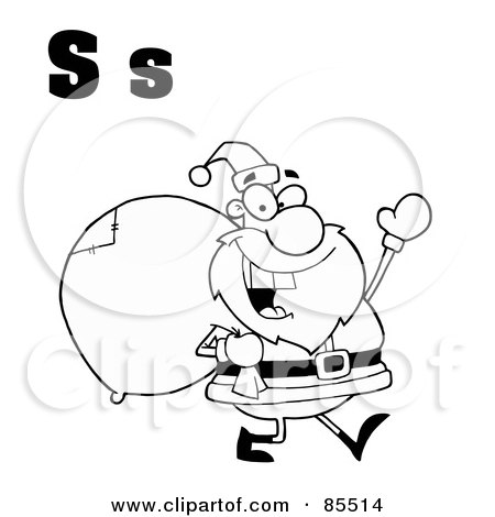 Royalty-Free (RF) Clipart Illustration of an Outlined Santa With Letters S by Hit Toon