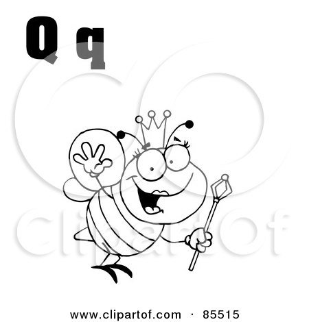 Royalty-Free (RF) Clipart Illustration of an Outlined Queen Bee With Letters Q by Hit Toon