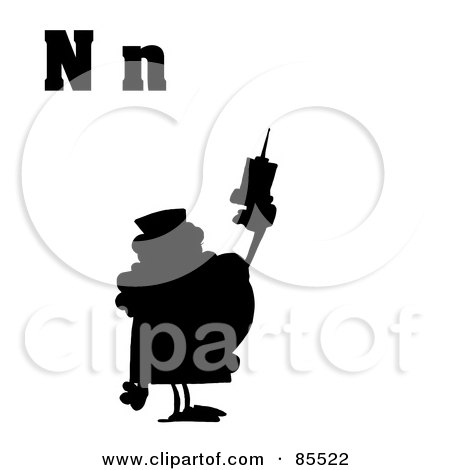 Royalty-Free (RF) Clipart Illustration of a Silhouetted Nurse With Letters N by Hit Toon
