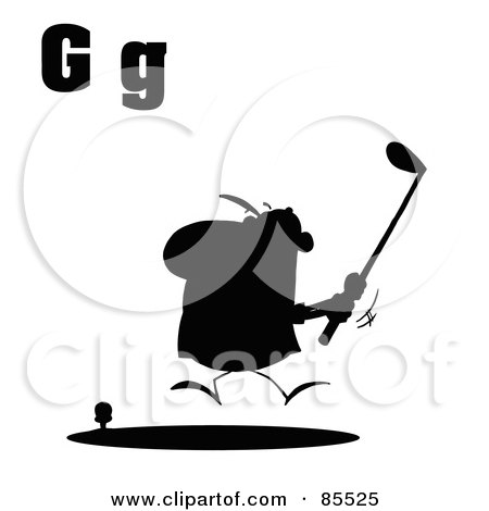 Royalty-Free (RF) Clipart Illustration of a Silhouetted Male Golfer With Letters G by Hit Toon
