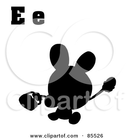 Royalty-Free (RF) Clipart Illustration of a Silhouetted Easter Bunny With Letters E by Hit Toon