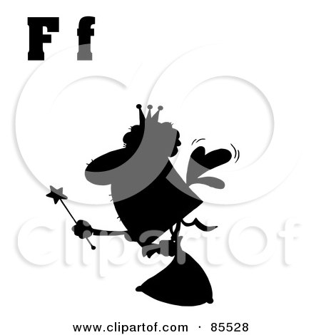Royalty-Free (RF) Clipart Illustration of a Silhouetted Fairy With Letters F by Hit Toon