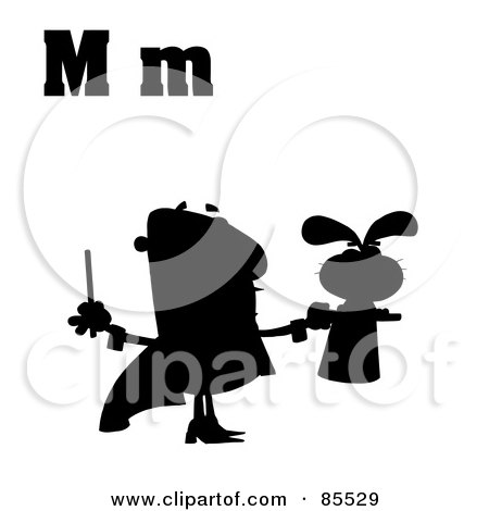 Royalty-Free (RF) Clipart Illustration of a Silhouetted Magician With Letters M by Hit Toon