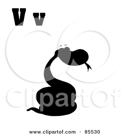 Royalty-Free (RF) Clipart Illustration of a Silhouetted Snake With Letters V by Hit Toon