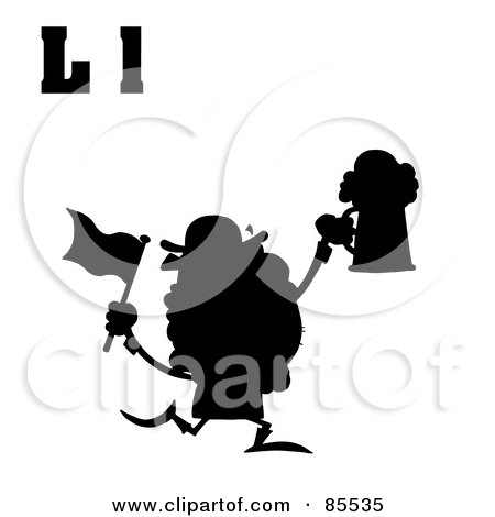 Royalty-Free (RF) Clipart Illustration of a Silhouetted Leprechaun With Letters L by Hit Toon