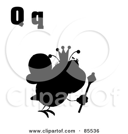 Royalty-Free (RF) Clipart Illustration of a Silhouetted Queen Bee With Letters Q by Hit Toon