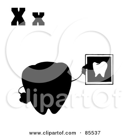 Royalty-Free (RF) Clipart Illustration of a Silhouetted Tooth Holding An Xray With Letters X by Hit Toon