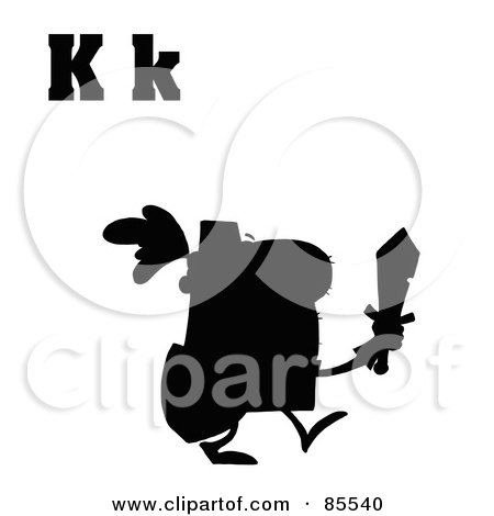 Royalty-Free (RF) Clipart Illustration of a Silhouetted Knight With Letters K by Hit Toon