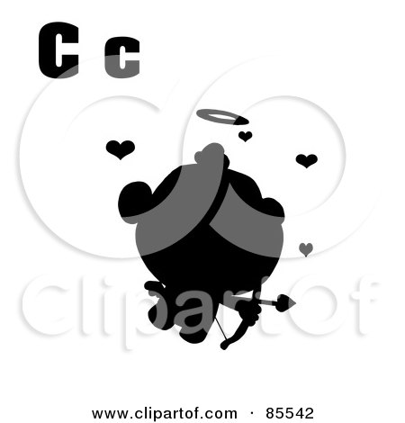 Royalty-Free (RF) Clipart Illustration of a Silhouetted Cupid With Letters C by Hit Toon