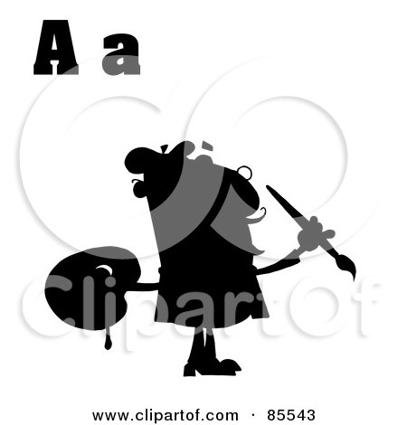 Royalty-Free (RF) Clipart Illustration of a Silhouetted Male Artist With Letters A by Hit Toon