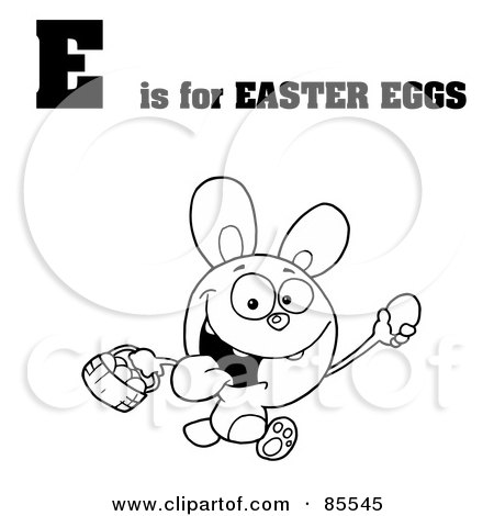 Royalty-Free (RF) Clipart Illustration of an Outlined Easter Bunny With E Is For Easter Eggs Text by Hit Toon