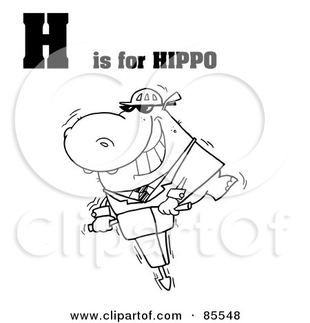 Royalty-Free (RF) Clipart Illustration of an Outlined Hippo With H Is For Hippo Text by Hit Toon