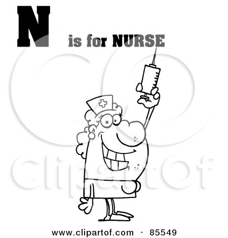 Royalty-Free (RF) Clipart Illustration of an Outlined Nurse With N Is For Nurse Text by Hit Toon