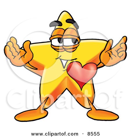 Clipart Picture of a Star Mascot Cartoon Character With His Heart Beating Out of His Chest by Mascot Junction
