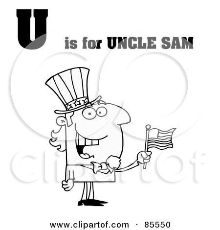 Royalty-Free (RF) Clipart Illustration of an Outlined Uncle Sam With U Is For Uncle Sam Text by Hit Toon