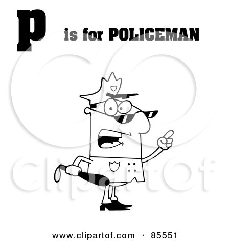 Royalty-Free (RF) Clipart Illustration of an Outlined Cop With P Is For Policeman Text by Hit Toon
