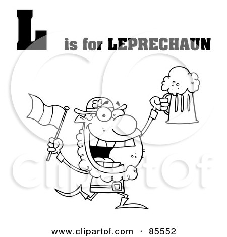 Royalty-Free (RF) Clipart Illustration of an Outlined Leprechaun With L Is For Leprechaun Text by Hit Toon