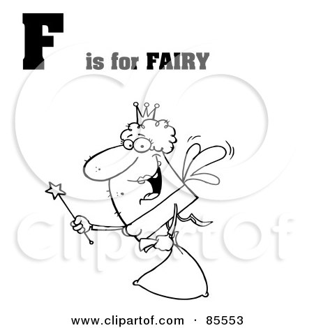 Royalty-Free (RF) Clipart Illustration of an Outlined Fairy With F Is For Fairy Text by Hit Toon