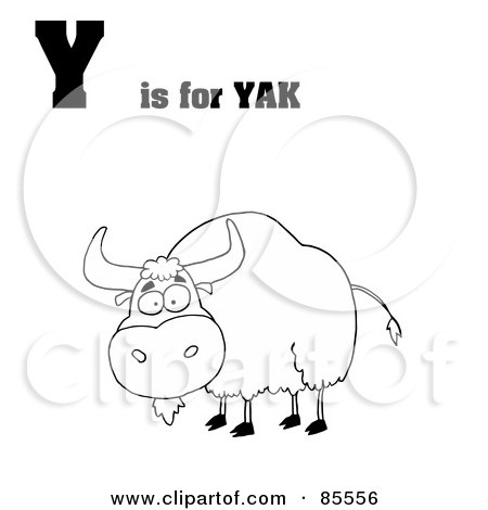 Royalty-Free (RF) Clipart Illustration of an Outlined Yak With Y Is For Yak Text by Hit Toon