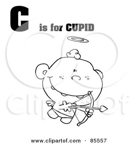 Royalty-Free (RF) Clipart Illustration of an Outlined Cupid With C Is For Cupid Text by Hit Toon