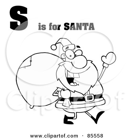 Royalty-Free (RF) Clipart Illustration of an Outlined Santa With S Is For Santa Text by Hit Toon