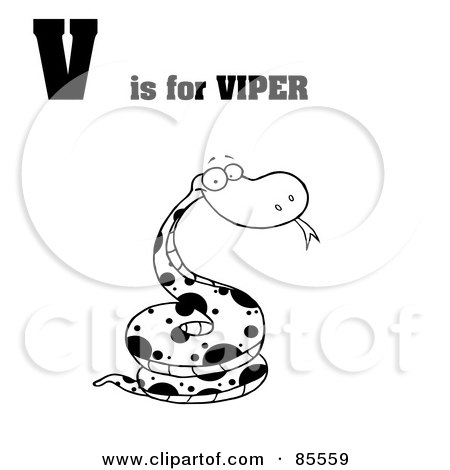 Royalty-Free (RF) Clipart Illustration of an Outlined Snake With V Is For Viper Text by Hit Toon