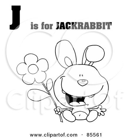 Royalty-Free (RF) Clipart Illustration of an Outlined Rabbit With J Is For Jackrabbit Text by Hit Toon