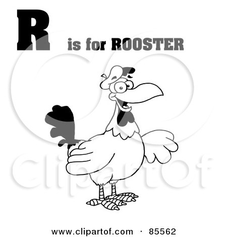 Royalty-Free (RF) Clipart Illustration of an Outlined Rooster With R Is For Rooster Text by Hit Toon
