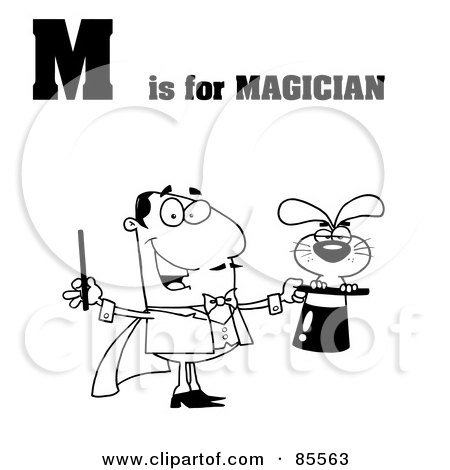 Royalty-Free (RF) Clipart Illustration of an Outlined Magician With M Is For Magician Text by Hit Toon