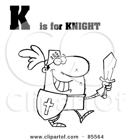 Royalty-Free (RF) Clipart Illustration of an Outlined Knight With K Is For Knight Text by Hit Toon