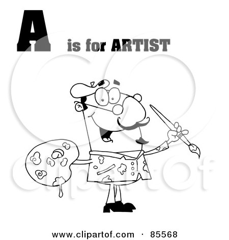 Royalty-Free (RF) Clipart Illustration of an Outlined Male Artist With A Is For Artist Text by Hit Toon