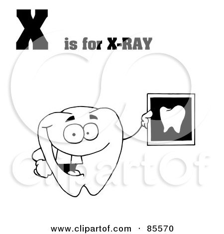 Royalty-Free (RF) Clipart Illustration of an Outlined Tooth Holding An Xray With X Is For Xray Text by Hit Toon