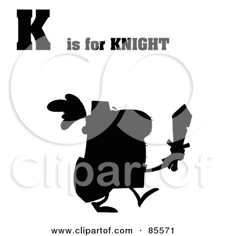 Royalty-Free (RF) Clipart Illustration of a Silhouetted Knight With K Is For Knight Text by Hit Toon