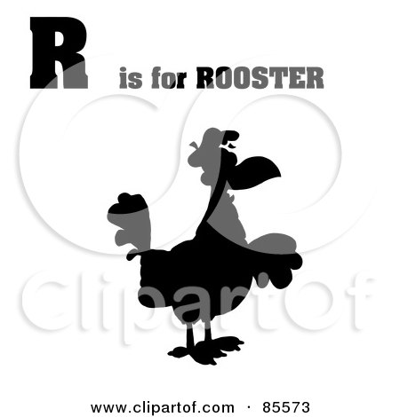 Royalty-Free (RF) Clipart Illustration of a Silhouetted Rooster With R Is For Rooster Text by Hit Toon