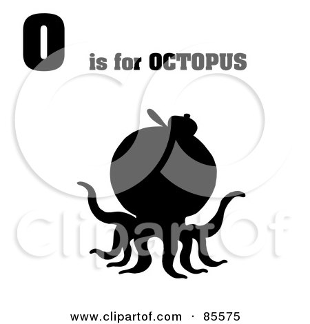 Royalty-Free (RF) Clipart Illustration of a Silhouetted Octopus With O Is For Octopus Text by Hit Toon