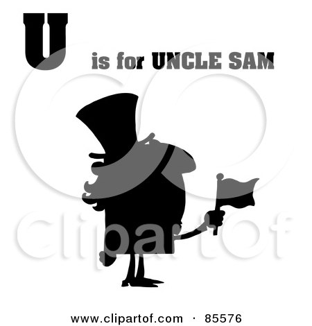 Royalty-Free (RF) Clip Art Illustration of a Silhouetted Uncle Sam With U Is For Uncle Sam Text by Hit Toon