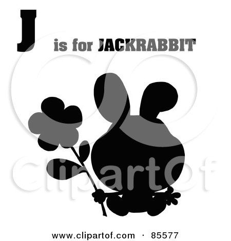 Royalty-Free (RF) Clipart Illustration of a Silhouetted Rabbit With J Is For Jackrabbit Text by Hit Toon