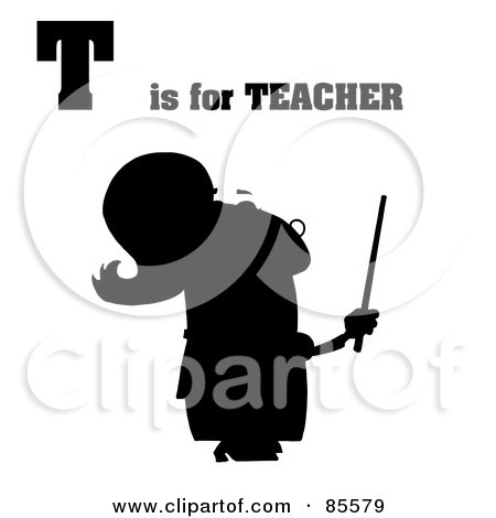 Royalty-Free (RF) Clipart Illustration of a Silhouetted Female Teacher With T Is For Teacher Text by Hit Toon