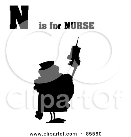 Royalty-Free (RF) Clipart Illustration of a Silhouetted Nurse With N Is For Nurse Text by Hit Toon