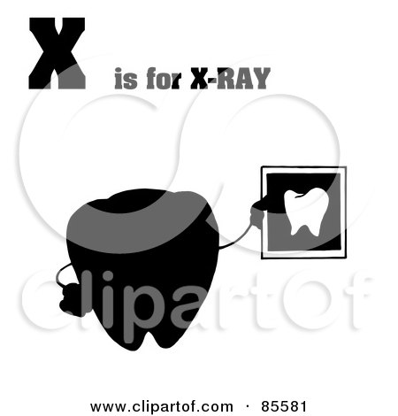 Royalty-Free (RF) Clipart Illustration of a Silhouetted Tooth Holding An Xray With X Is For Xray Text by Hit Toon