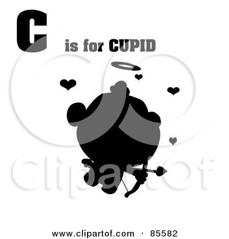 Royalty-Free (RF) Clipart Illustration of a Silhouetted Cupid With C Is For Cupid Text by Hit Toon