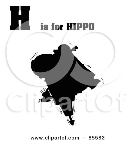 Royalty-Free (RF) Clipart Illustration of a Silhouetted Hippo With H Is For Hippo Text by Hit Toon