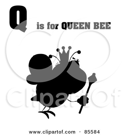 Royalty-Free (RF) Clipart Illustration of a Silhouetted Queen Bee With Q Is For Queen Bee Text by Hit Toon