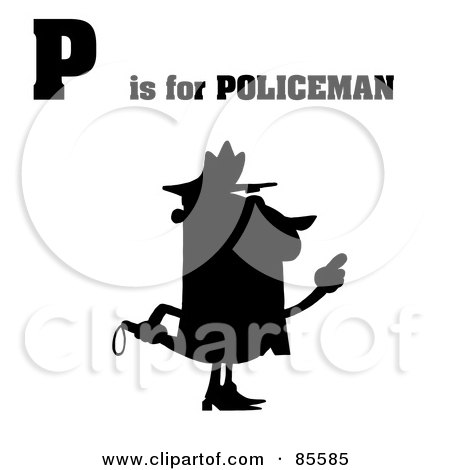 Royalty-Free (RF) Clipart Illustration of a Silhouetted Cop With P Is For Policeman Text by Hit Toon