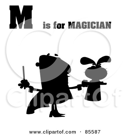 Royalty-Free (RF) Clipart Illustration of a Silhouetted Magician With M Is For Magician Text by Hit Toon