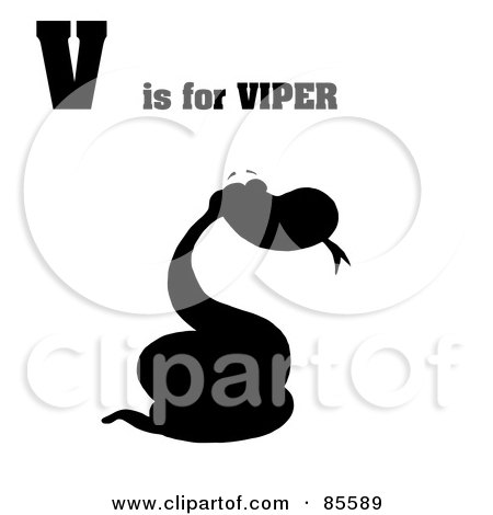 Royalty-Free (RF) Clipart Illustration of a Silhouetted Snake With V Is For Viper Text by Hit Toon