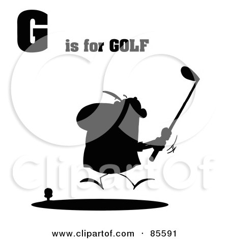 Royalty-Free (RF) Clipart Illustration of a Silhouetted Male Golfer With G Is For Golf Text by Hit Toon