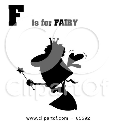 Royalty-Free (RF) Clipart Illustration of a Silhouetted Fairy With F Is For Fairy Text by Hit Toon