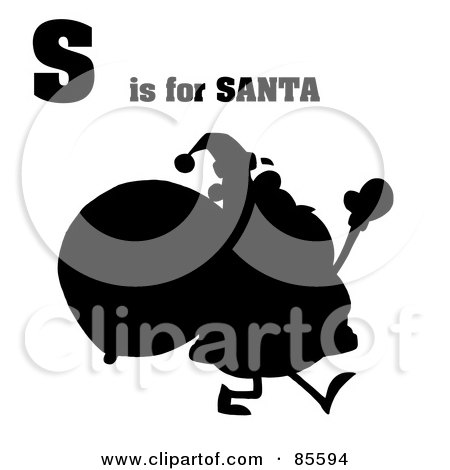 Royalty-Free (RF) Clipart Illustration of a Silhouetted Santa With S Is For Santa Text by Hit Toon