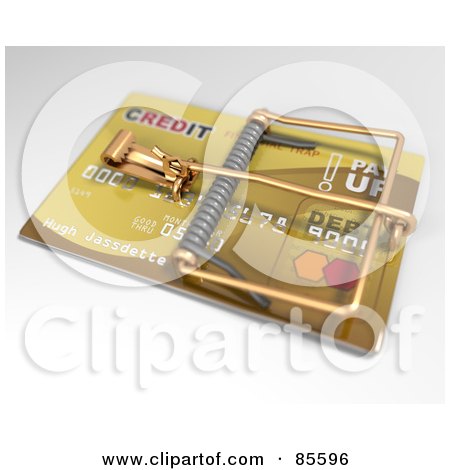 Royalty-Free (RF) Clipart Illustration of an Angled View Of A 3d Golden Credit Card Trap by Leo Blanchette